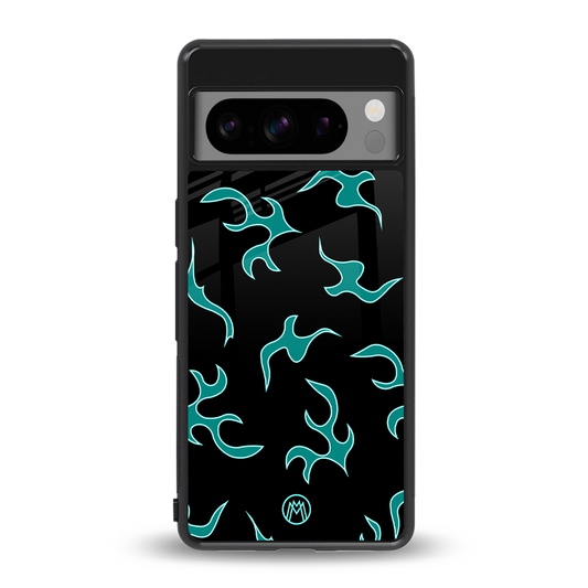 lil blue flames back phone cover | glass case for google pixel 8 pro