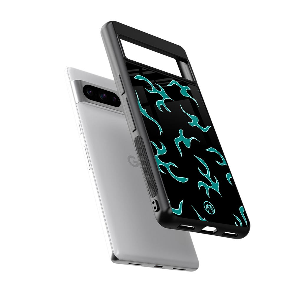 lil blue flames back phone cover | glass case for google pixel 8 pro