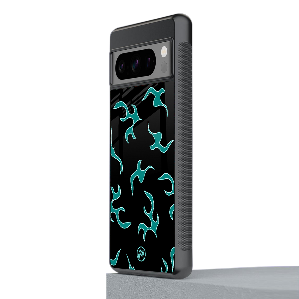 lil blue flames back phone cover | glass case for google pixel 8 pro