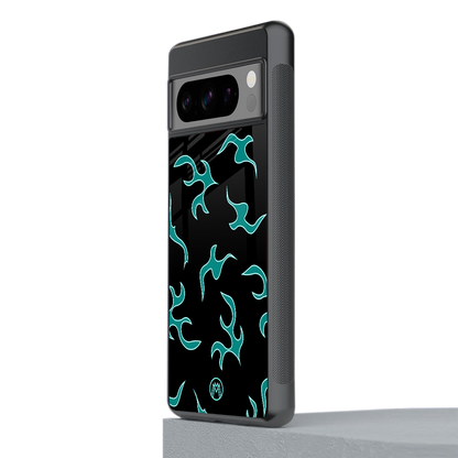 lil blue flames back phone cover | glass case for google pixel 8 pro