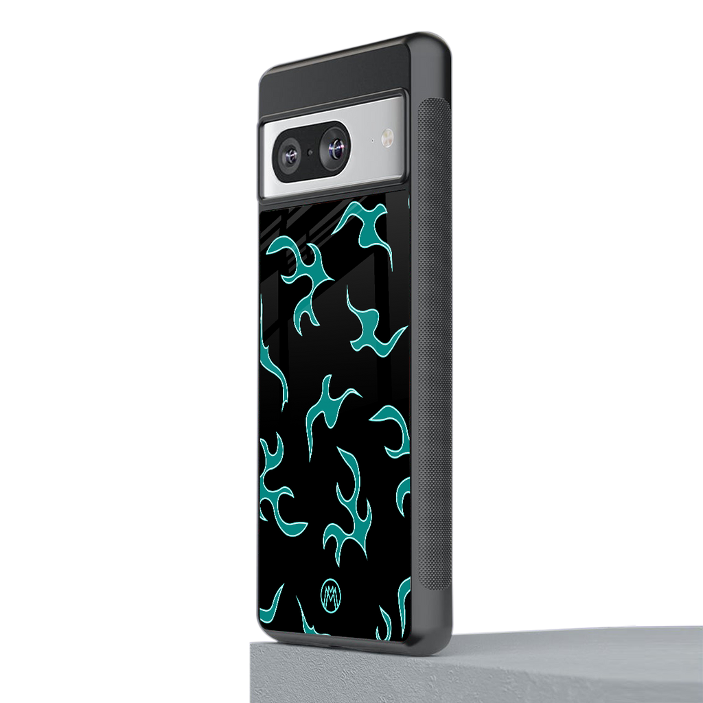 lil blue flames back phone cover | glass case for Google Pixel 8