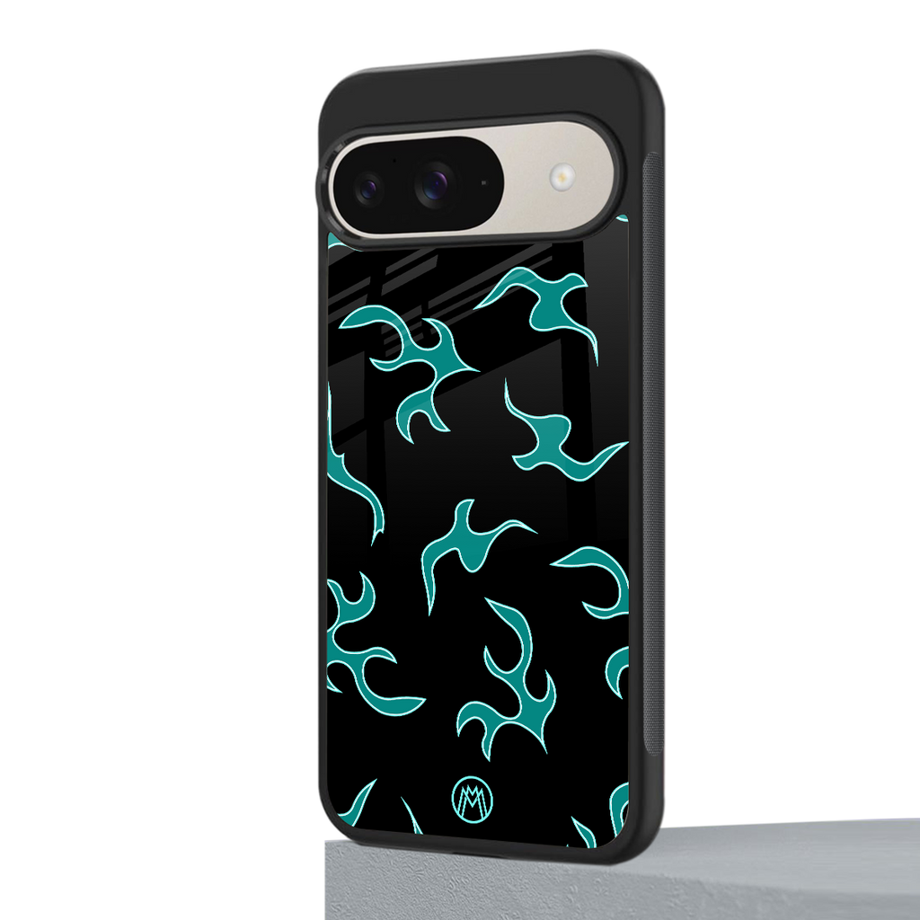 lil blue flames back phone cover | glass case for google pixel 9