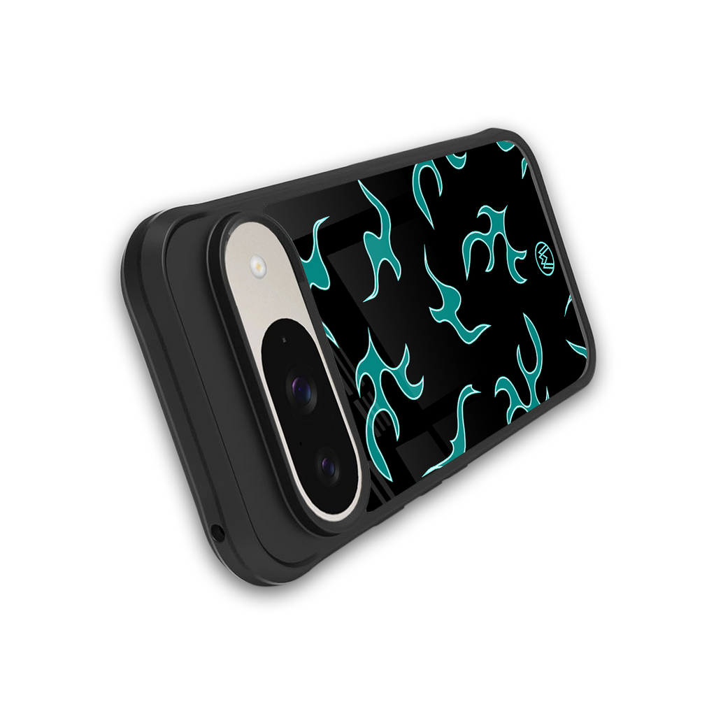 lil blue flames back phone cover | glass case for google pixel 9