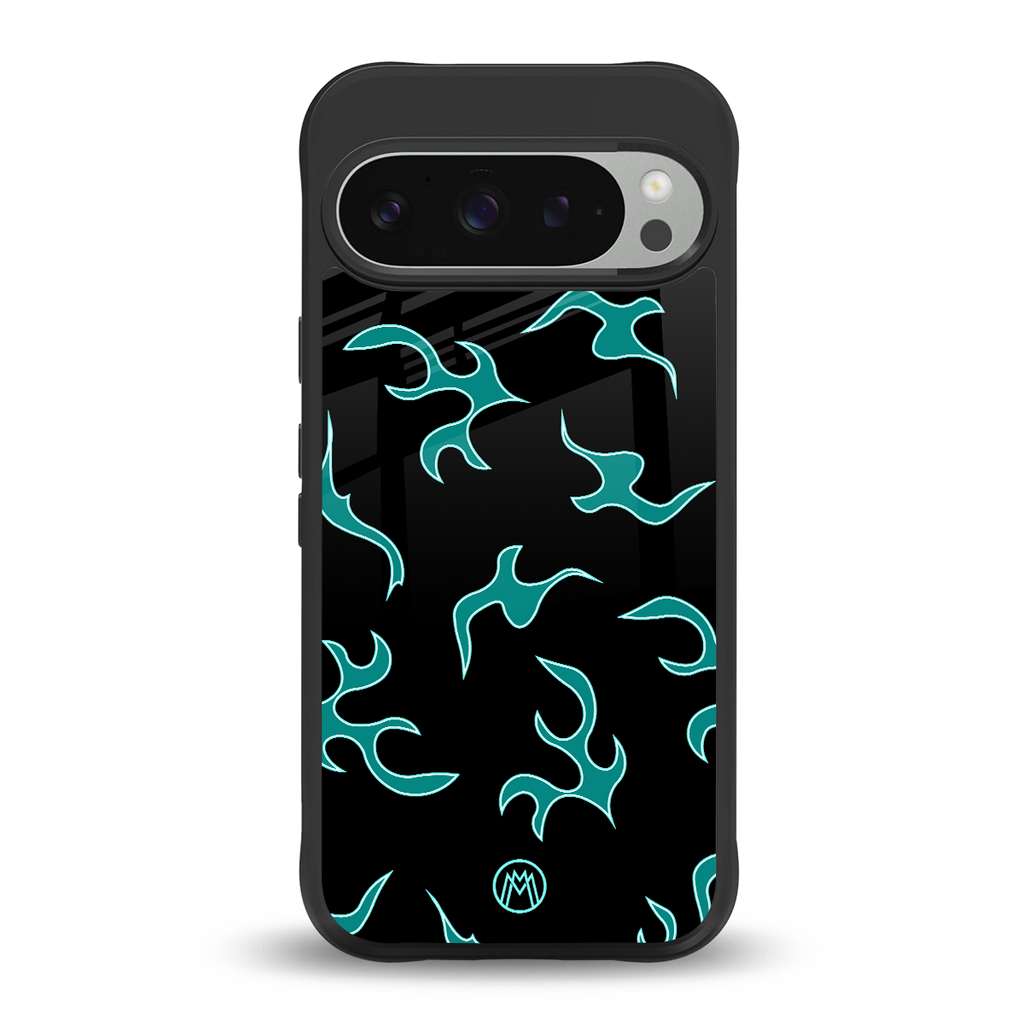 lil blue flames back phone cover | glass case for google pixel 9 pro
