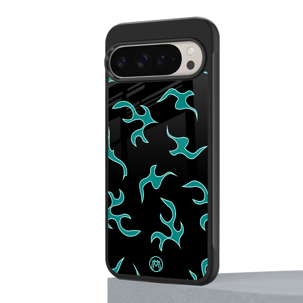 lil blue flames back phone cover | glass case for google pixel 9 pro