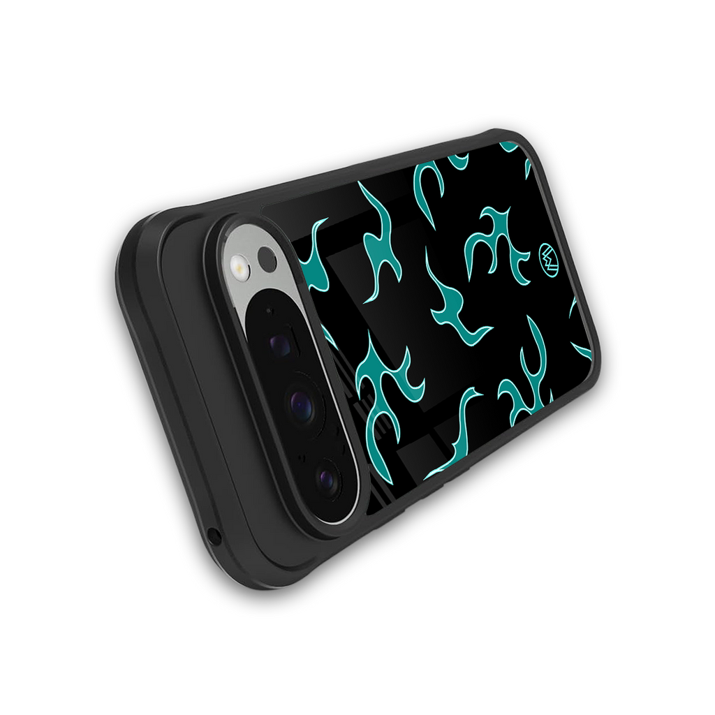 lil blue flames back phone cover | glass case for google pixel 9 pro xl