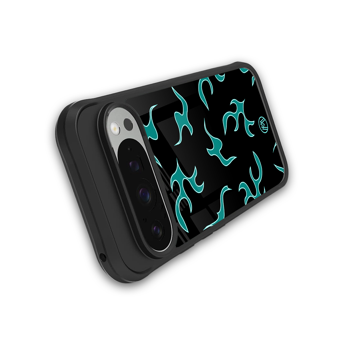 lil blue flames back phone cover | glass case for google pixel 9 pro xl
