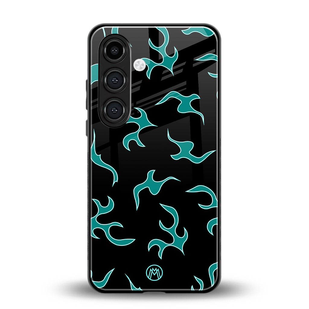 lil blue flames back phone cover | glass case for samsung galaxy s24