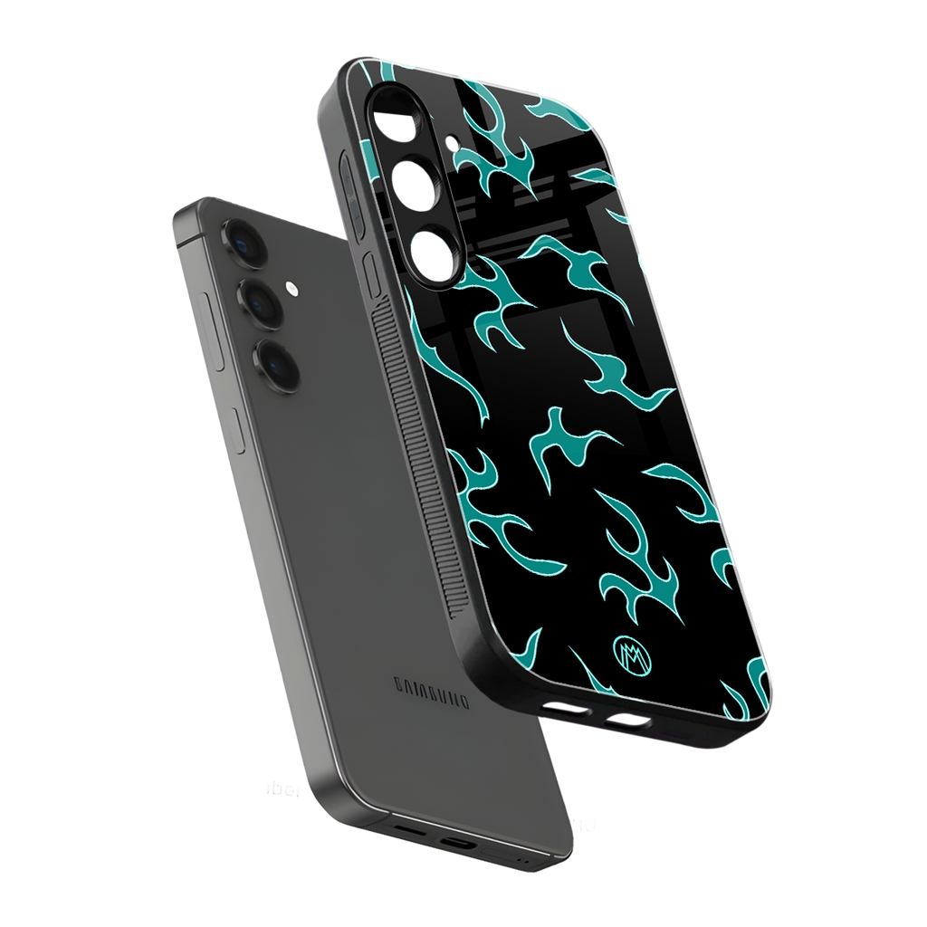 lil blue flames back phone cover | glass case for samsung galaxy s24
