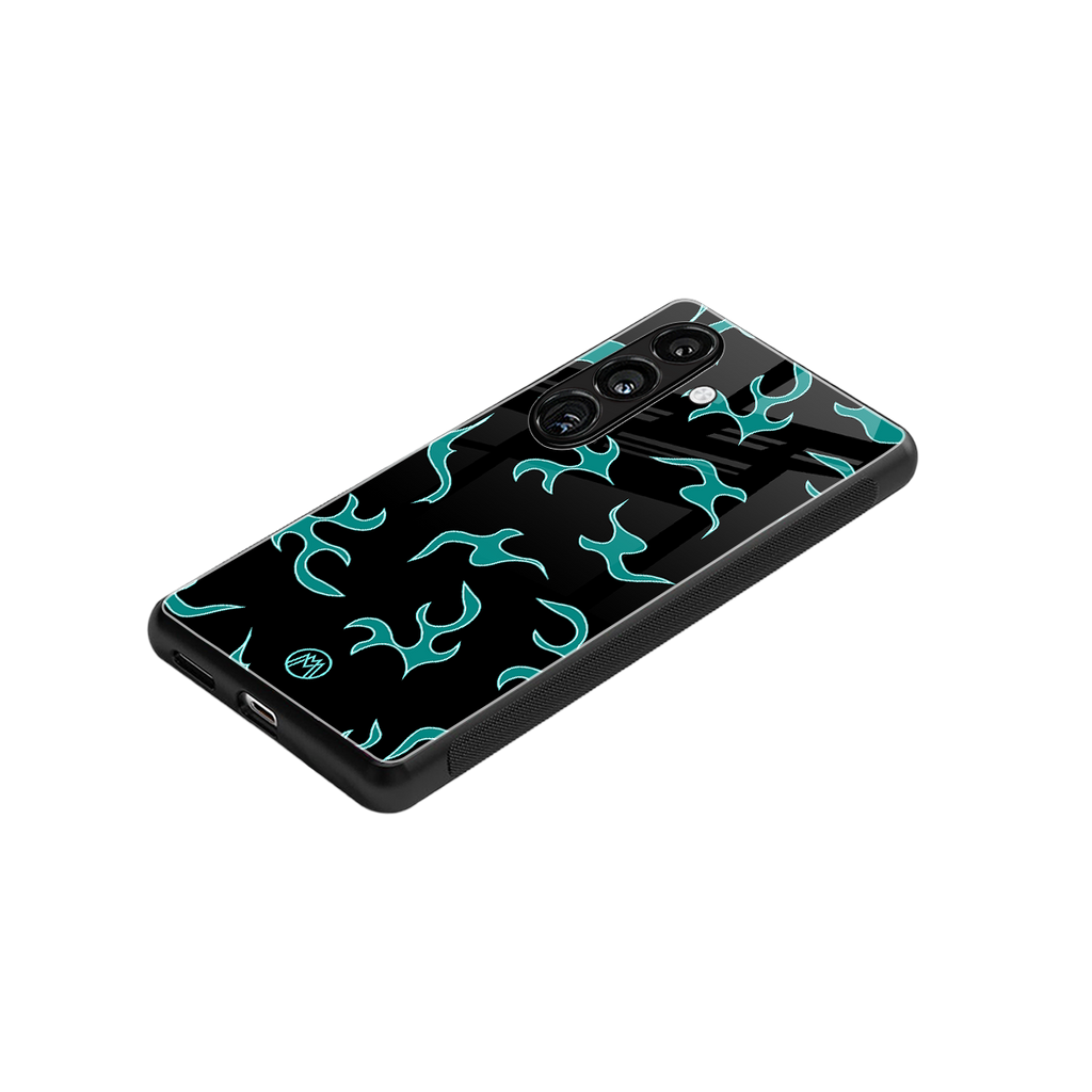 lil blue flames back phone cover | glass case for samsung galaxy s24