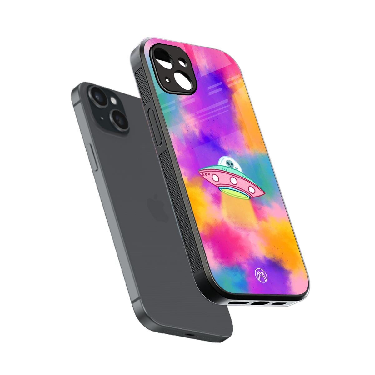 lil colourful alien back phone cover | glass case for iphone 15 plus