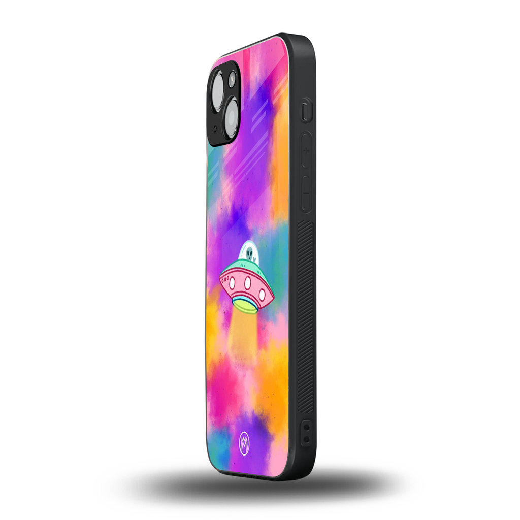 lil colourful alien back phone cover | glass case for iphone 15 plus