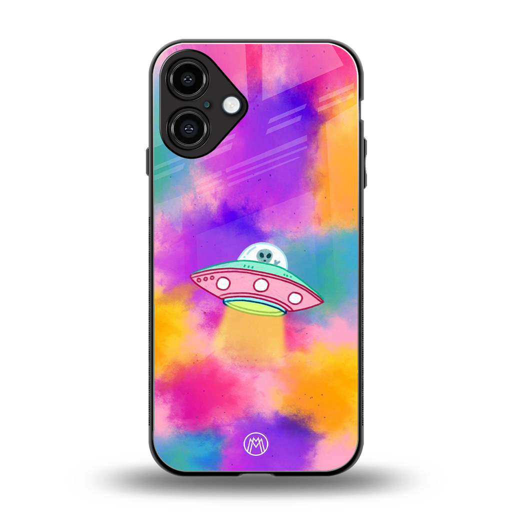 lil colourful alien back phone cover | glass case for iphone 16 plus