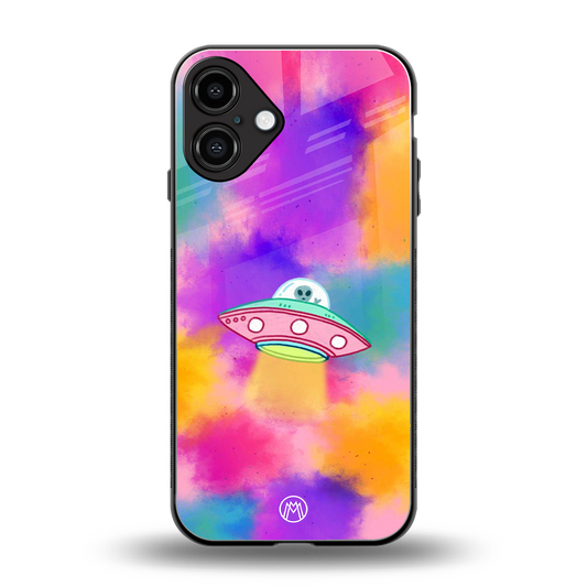 lil colourful alien back phone cover | glass case for iphone 16 plus