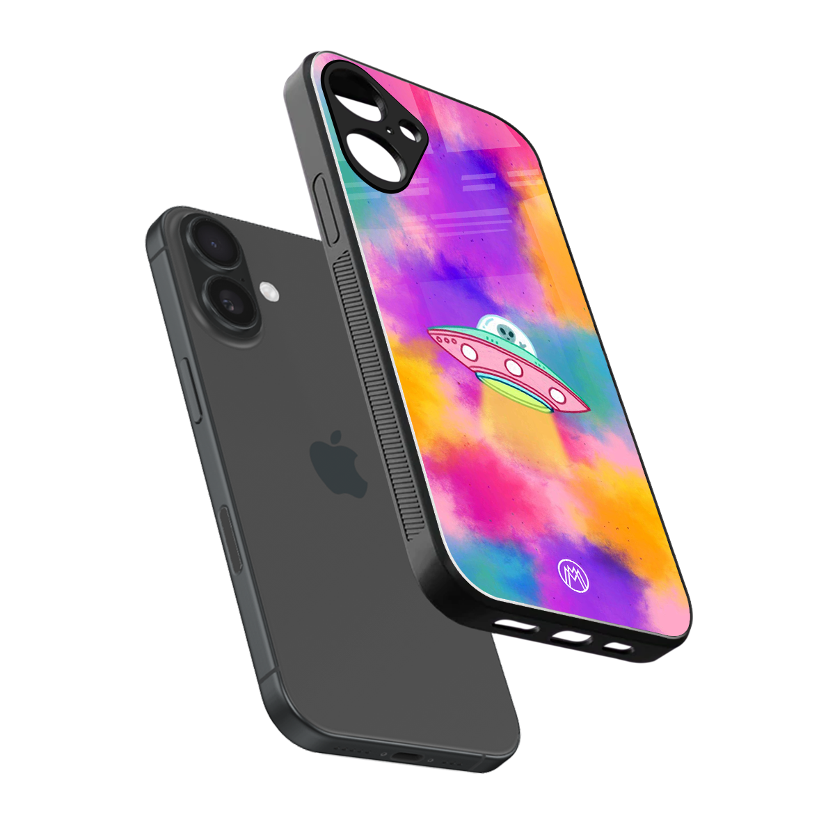 lil colourful alien back phone cover | glass case for iphone 16 plus