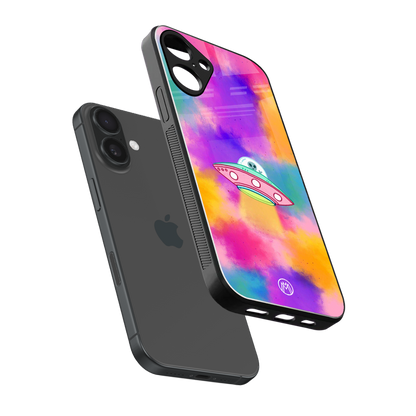 lil colourful alien back phone cover | glass case for iphone 16 plus