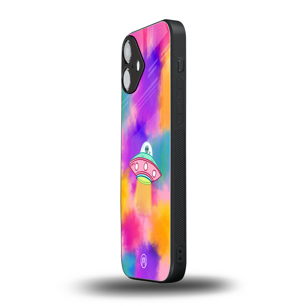 lil colourful alien back phone cover | glass case for iphone 16 plus