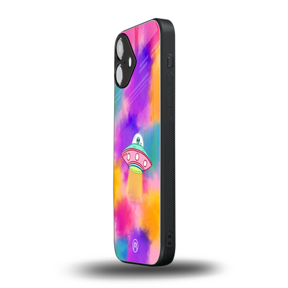 lil colourful alien back phone cover | glass case for iphone 16 plus