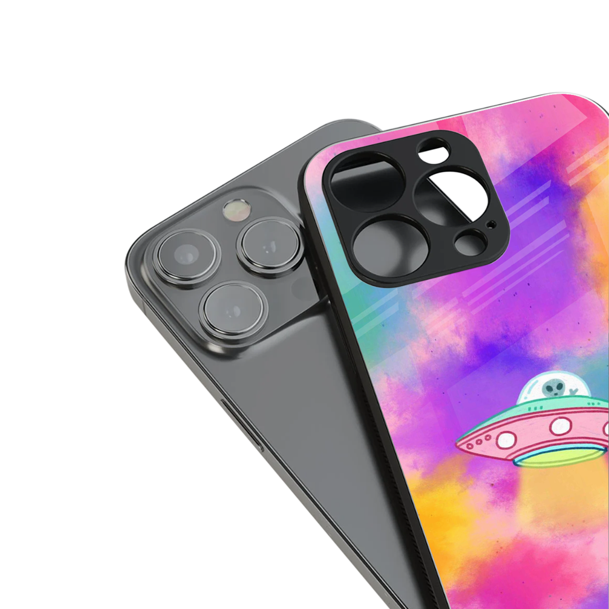 lil colourful alien back phone cover | glass case for iphone 14 pro max