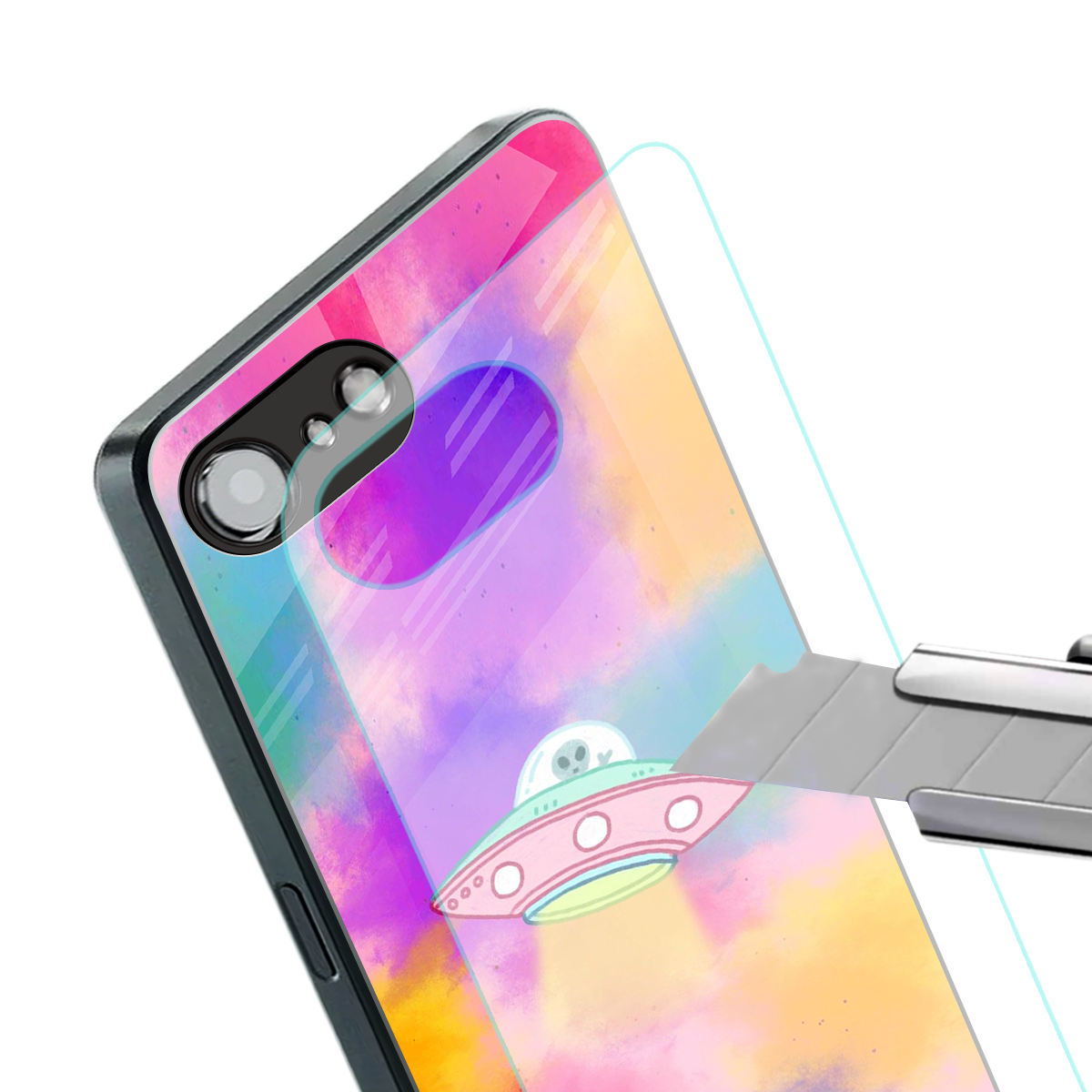 lil colourful alien back phone cover | glass case for iphone 16e
