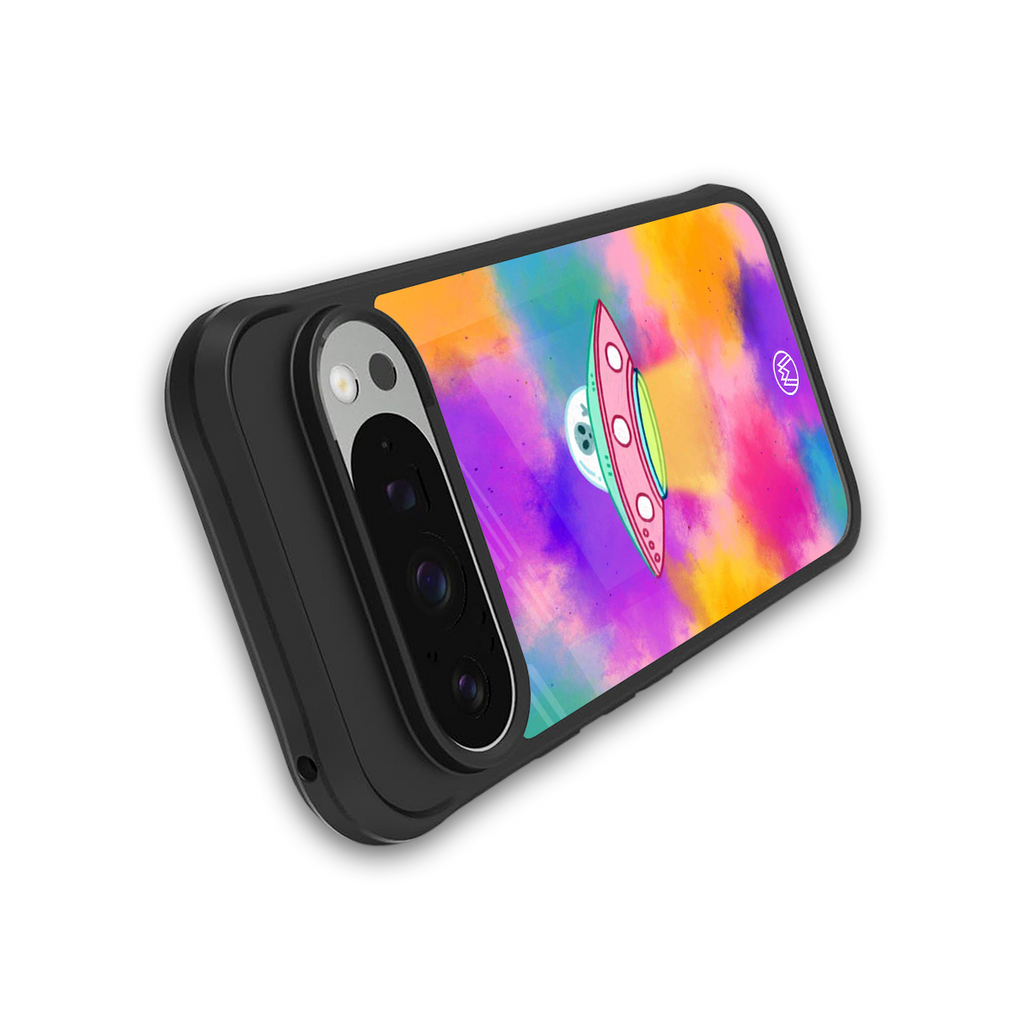 lil colourful alien back phone cover | glass case for google pixel 9 pro xl
