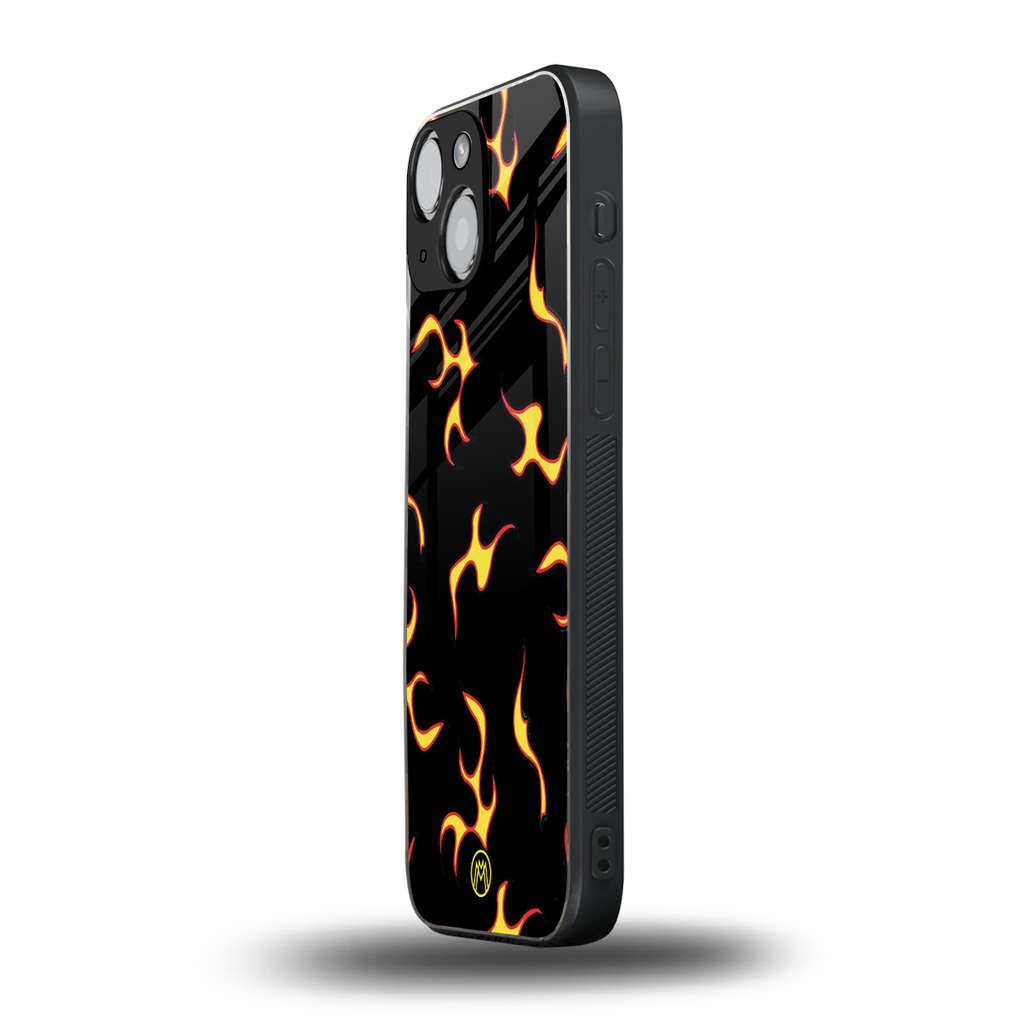 lil flames on black back phone cover | glass case for iphone 13 mini