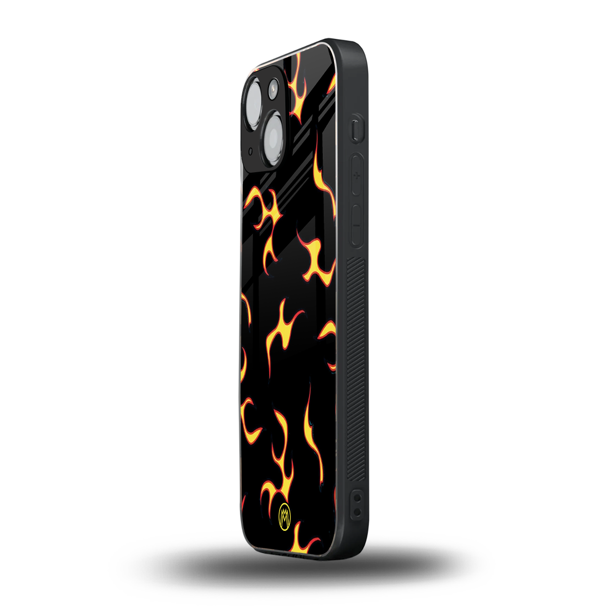 lil flames on black back phone cover | glass case for iphone 13 mini