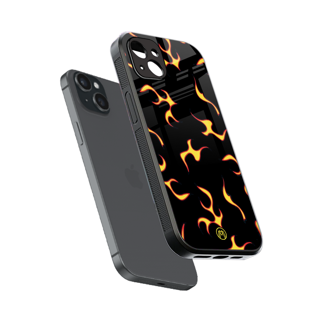 lil flames on black back phone cover | glass case for iphone 14 plus