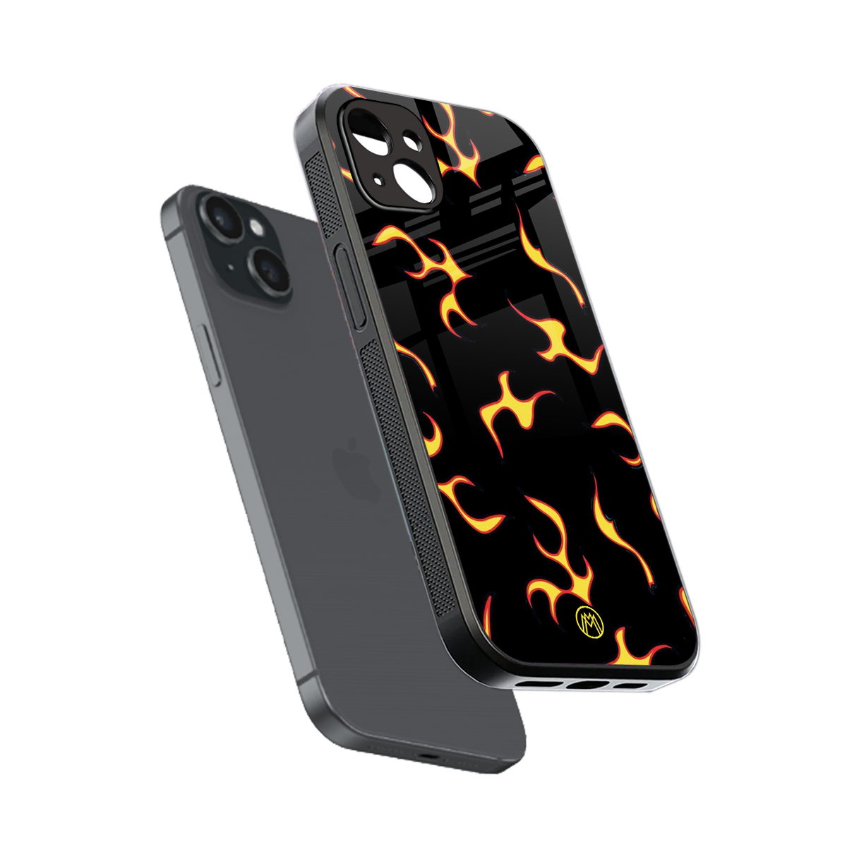 lil flames on black back phone cover | glass case for iphone 14 plus