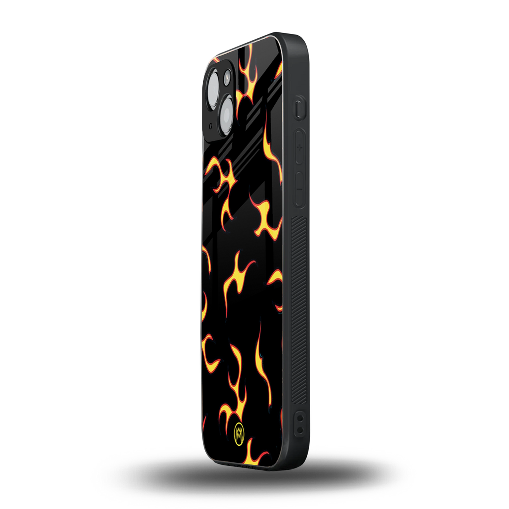 lil flames on black back phone cover | glass case for iphone 15 plus
