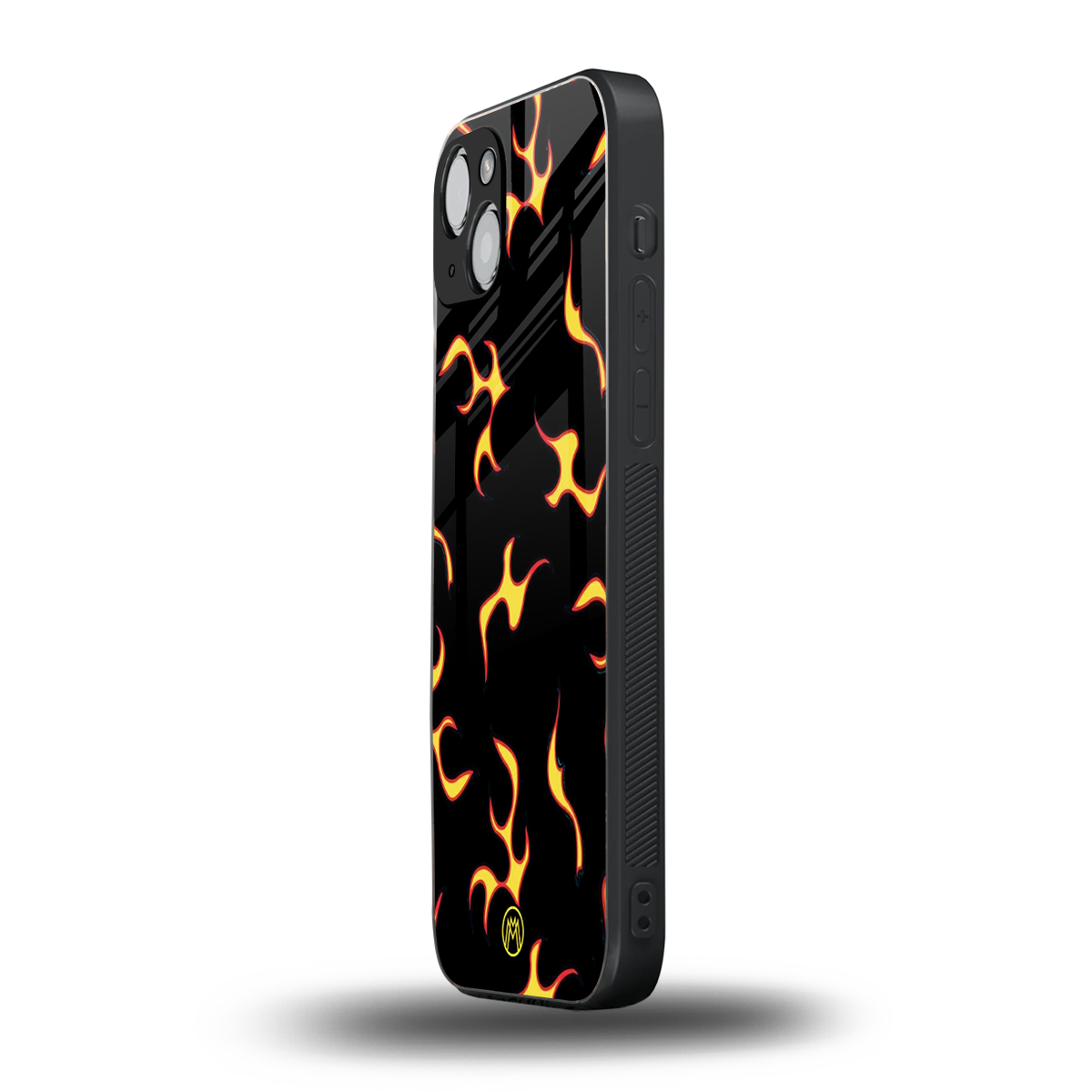 lil flames on black back phone cover | glass case for iphone 15 plus