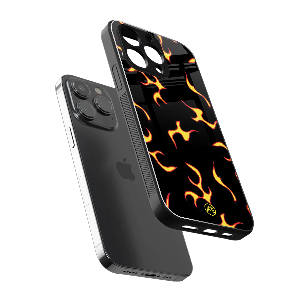 lil flames on black back phone cover | glass case for iphone 15 pro max