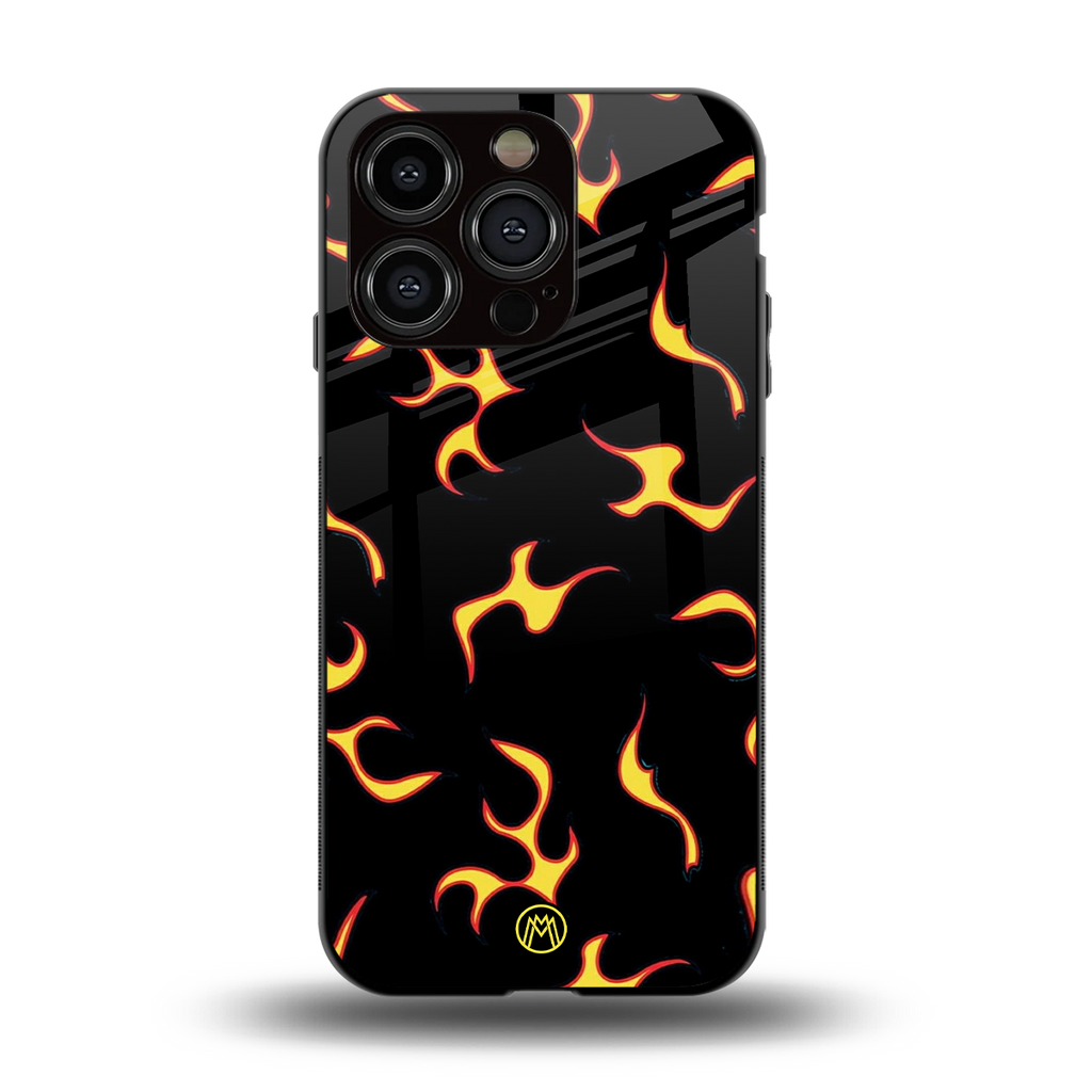 lil flames on black back phone cover | glass case for iphone 15 pro