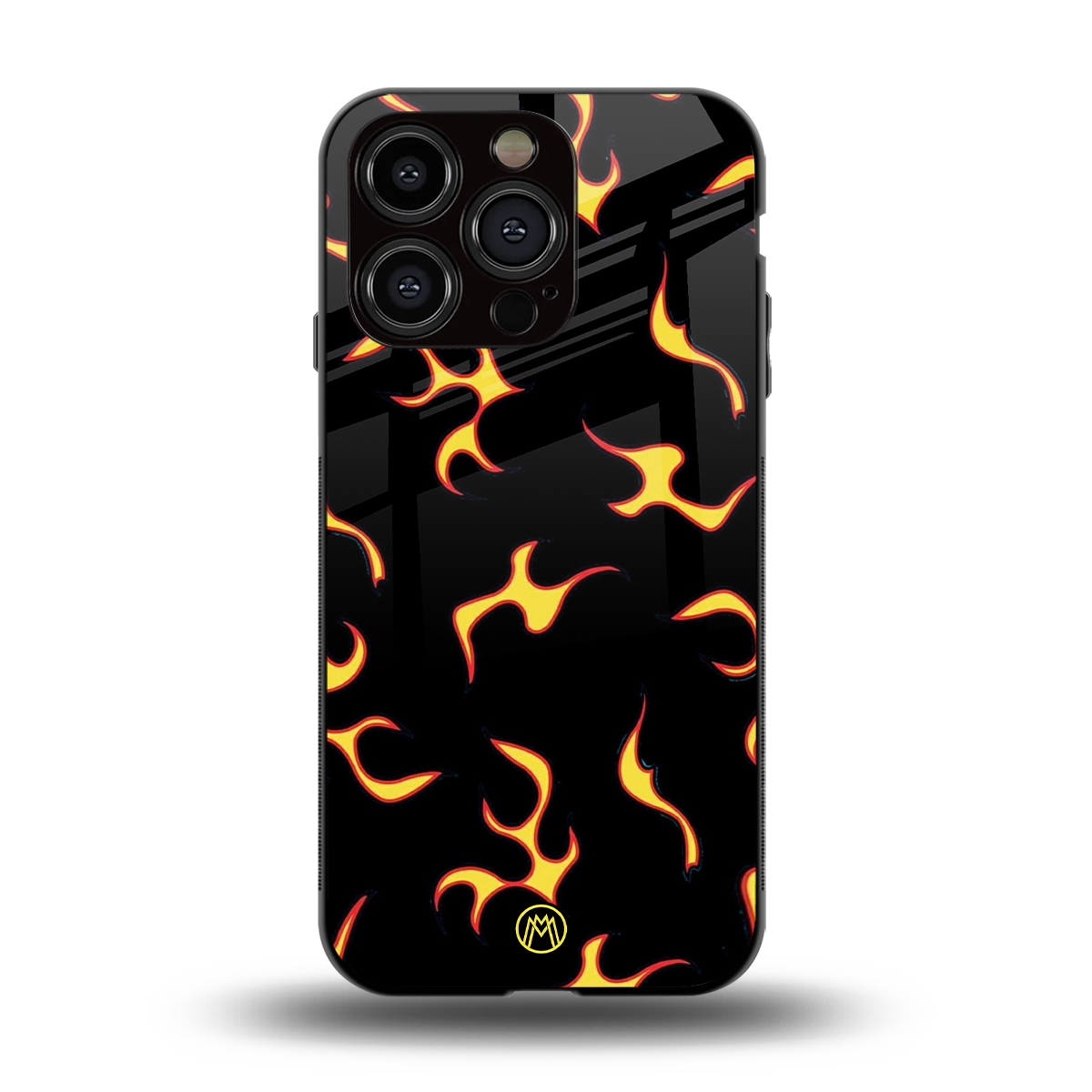 lil flames on black back phone cover | glass case for iphone 15 pro