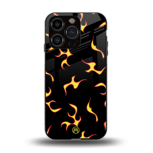 lil flames on black back phone cover | glass case for iphone 15 pro