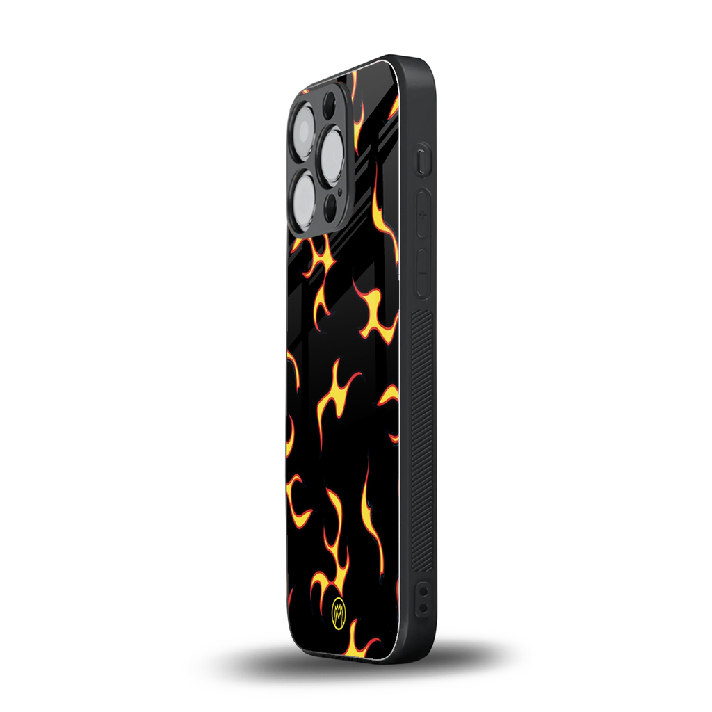 lil flames on black back phone cover | glass case for iphone 15 pro