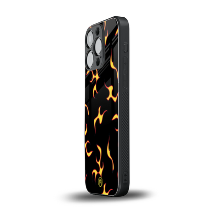 lil flames on black back phone cover | glass case for iphone 15 pro