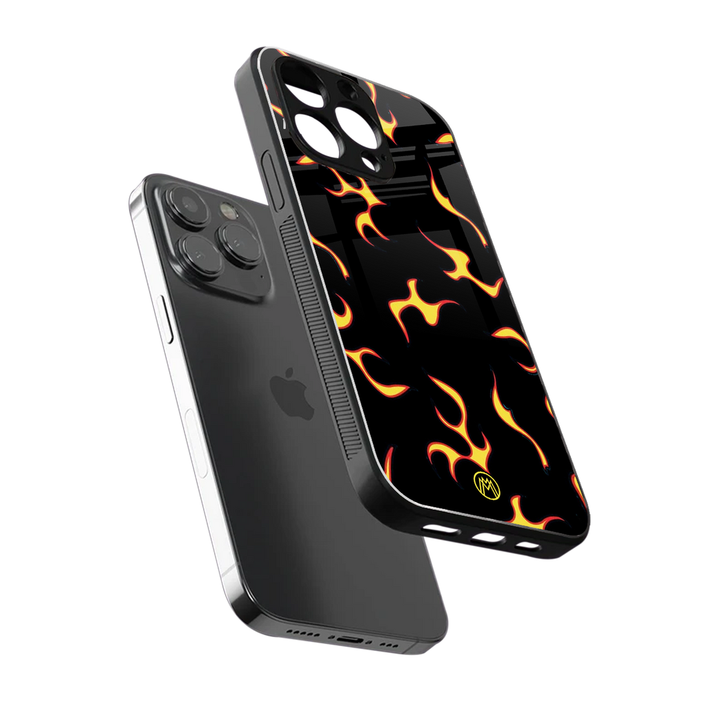 lil flames on black back phone cover | glass case for iphone 15 pro