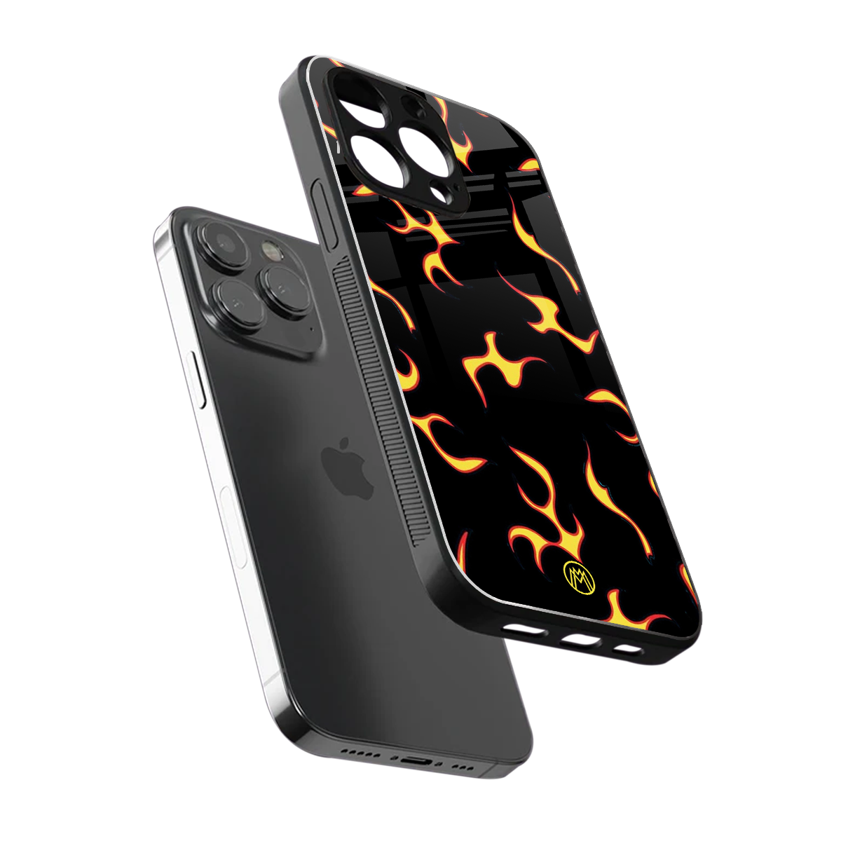 lil flames on black back phone cover | glass case for iphone 15 pro