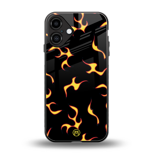 lil flames on black back phone cover | glass case for iphone 16 plus