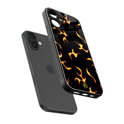 lil flames on black back phone cover | glass case for iphone 16 plus