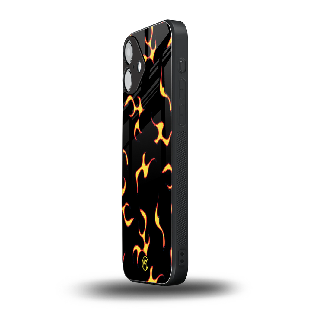 lil flames on black back phone cover | glass case for iphone 16 plus