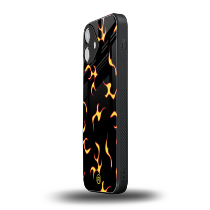 lil flames on black back phone cover | glass case for iphone 16 plus