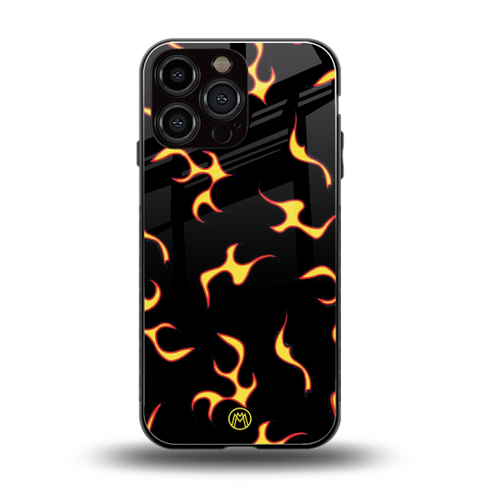 lil flames on black back phone cover | glass case for iphone 16 pro max