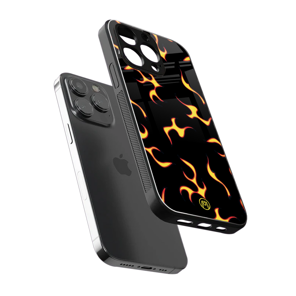 lil flames on black back phone cover | glass case for iphone 16 pro max