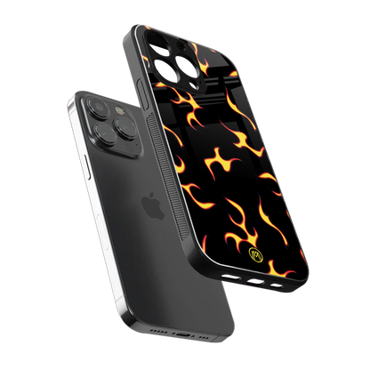 lil flames on black back phone cover | glass case for iphone 16 pro max