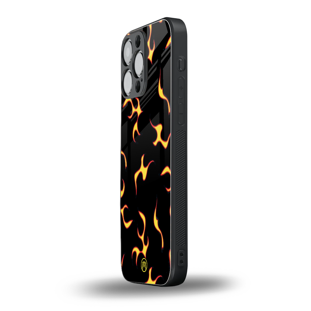 lil flames on black back phone cover | glass case for iphone 16 pro max