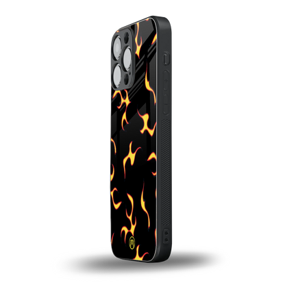 lil flames on black back phone cover | glass case for iphone 16 pro max