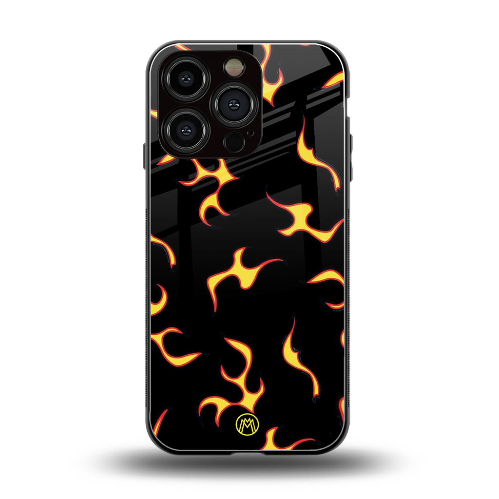 lil flames on black back phone cover | glass case for iphone 16 pro