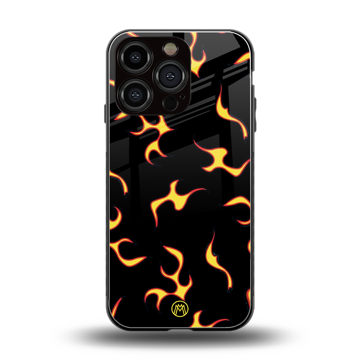 lil flames on black back phone cover | glass case for iphone 16 pro